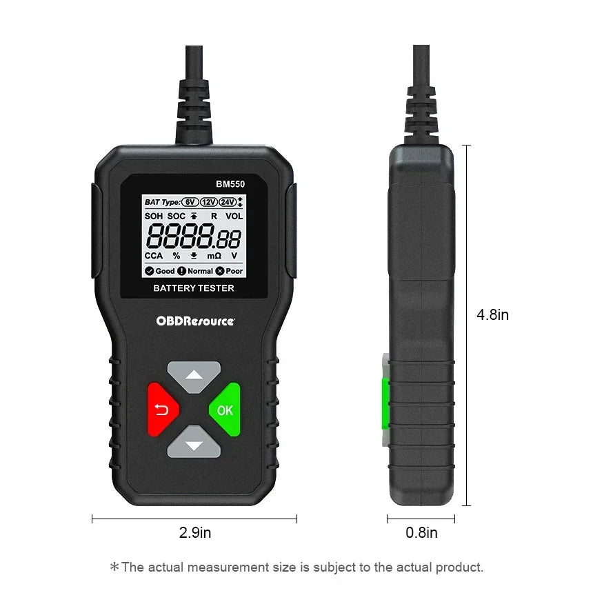 Tester per batterie 24V 6V 12V BM550 100-2000 Analizzatore di test CCA Strumento diagnostico Rilevatore Accessori per auto Moto Rimorchio per camion