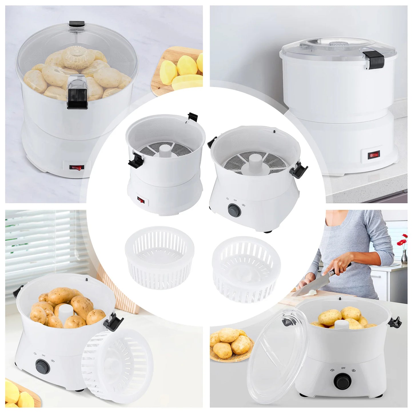 Potato Peeler Electric, Large Capacity Peeler with Stainless Steel Blades for Kitchens Restaurant Fast Food Shops