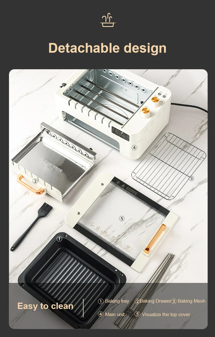 2 layers Electric Skewer Barbecue grill Automatic rotating Lamb Kebabs grill Indoor Smokeless BBQ machine Non-stick frying pan