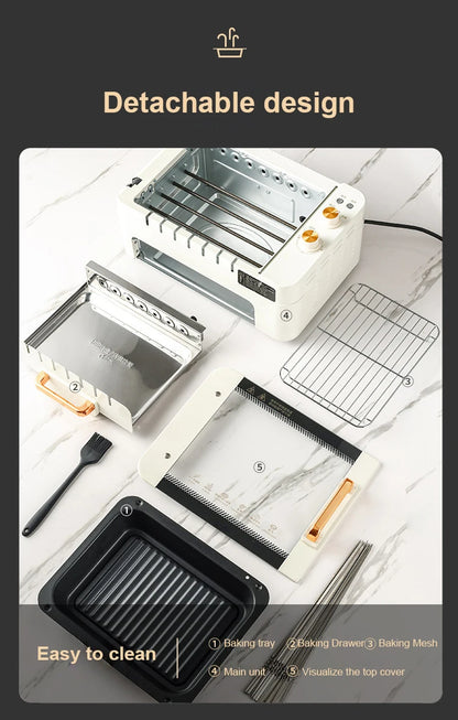 2 layers Electric Skewer Barbecue grill Automatic rotating Lamb Kebabs grill Indoor Smokeless BBQ machine Non-stick frying pan