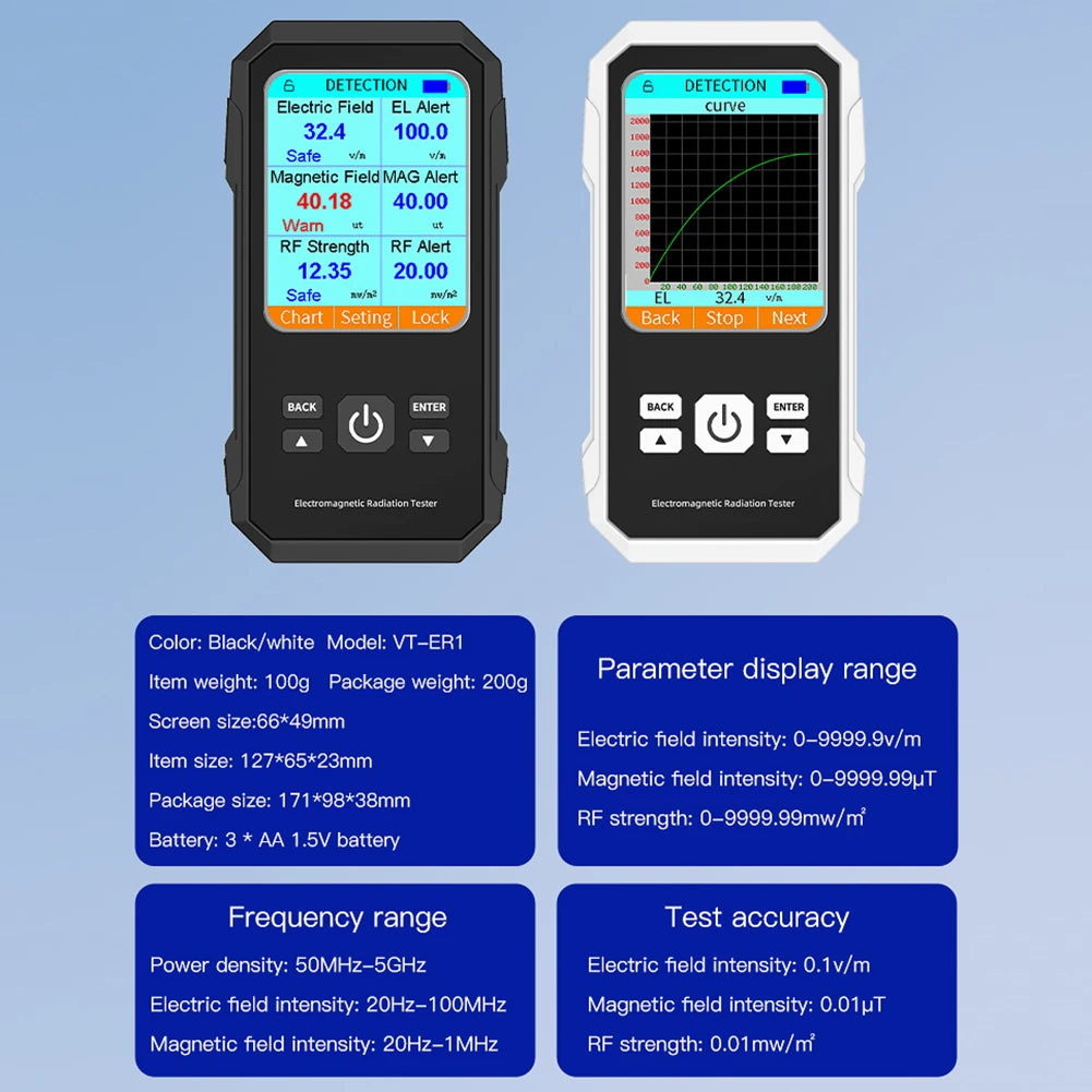Campo elettrico Campo magnetico Tester di radiazione RF Misuratore digitale EMF Schermo a colori retroilluminato per ispezioni EMF casa e ufficio