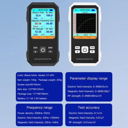 Campo elettrico Campo magnetico Tester di radiazione RF Misuratore digitale EMF Schermo a colori retroilluminato per ispezioni EMF casa e ufficio