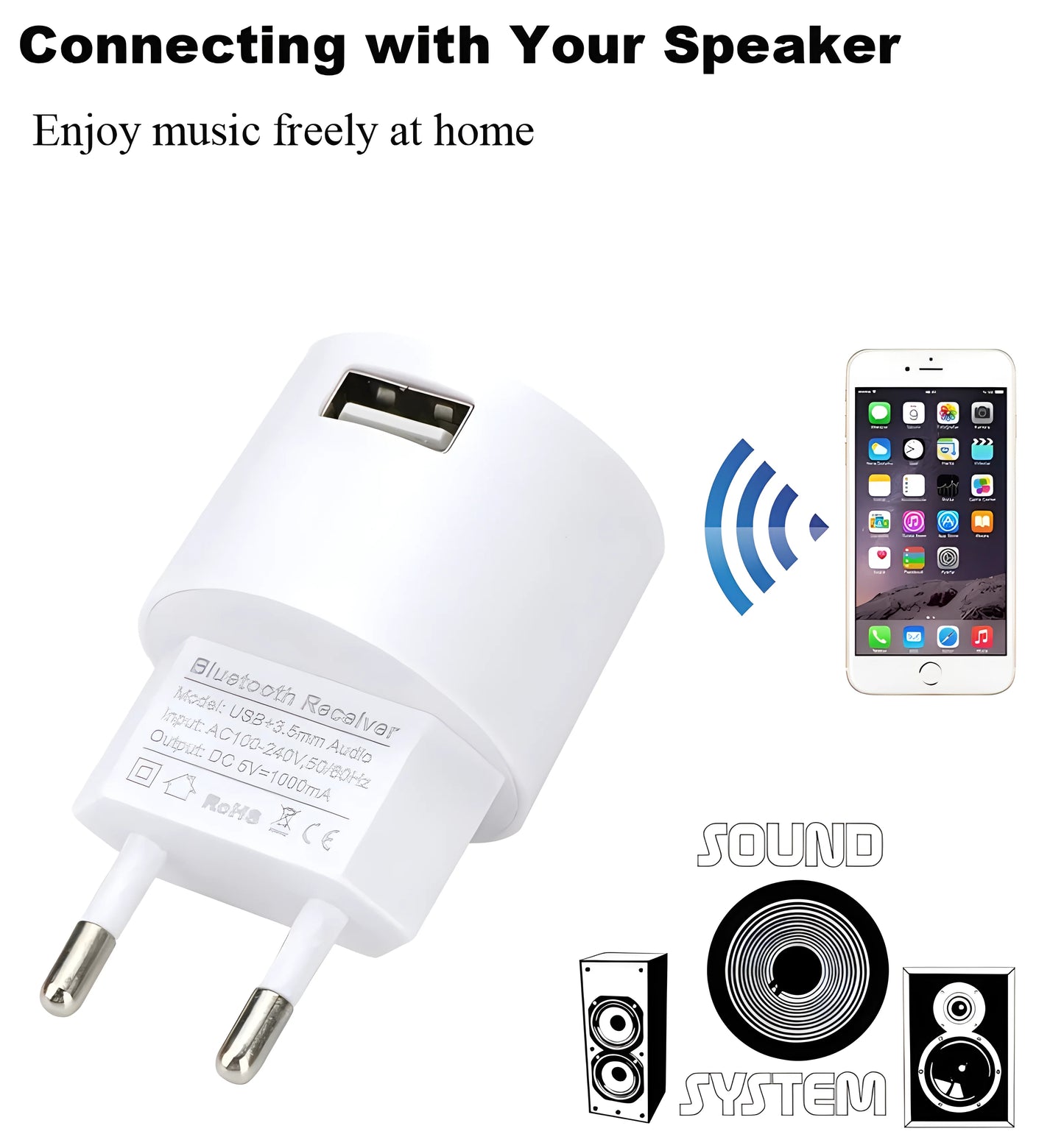 AC 110V 220V Adattatore audio Caricatore da parete USB Adattatore per ricevitore wireless Bluetooth 3.5MM AUX V5.0 Ricevitore audio EU US Plug