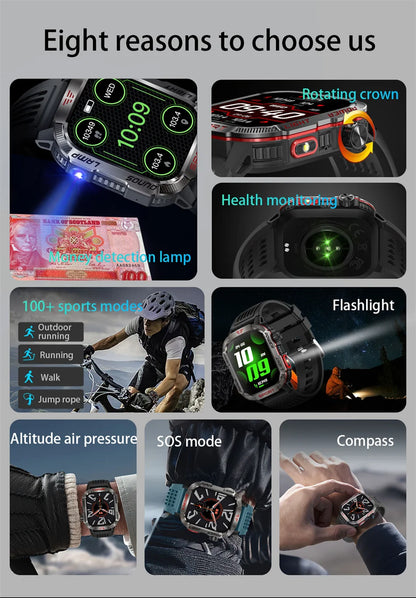Nuovo per Huawei Xiaomi Militare GPS Smart Watch Uomini Torcia elettrica Bussola impermeabile all'aperto Sport Tracker Bluetooth Chiamata Smartwatch