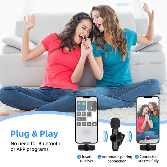 .4G Wireless Lavalier Microfono Cancellazione del rumore Registrazione audio video per IPhone/iPad/Android/Xiaomi/Samsung Live Game Mic