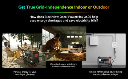 Blackview Oscal PowerMax 3600 EU-plug Rugged Power Station 3600Wh to 57600Wh LiFePO4 Battery 14 outlet Light Modes Morse Code