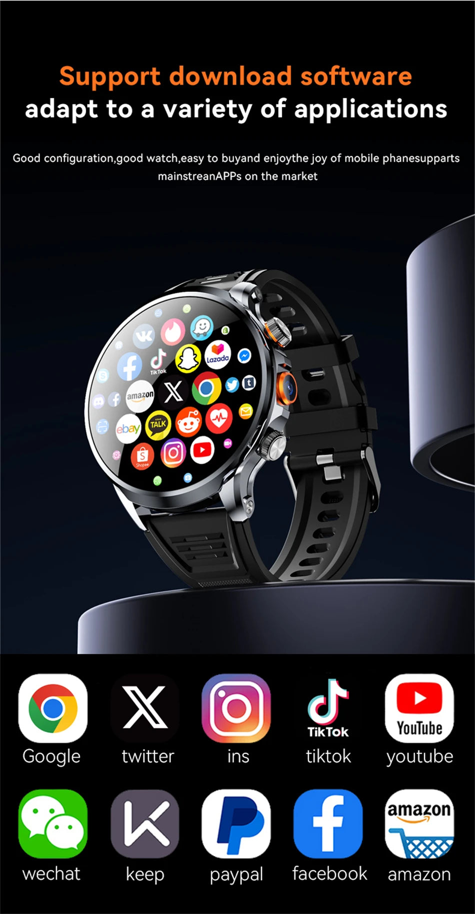 5G/4G Full Network Smart Watch 680*680 HD AMOLED 1100mah Video Call 500W Camera 8GB+128GB RAM GPS NFC WIFI Google APP Smartwatch