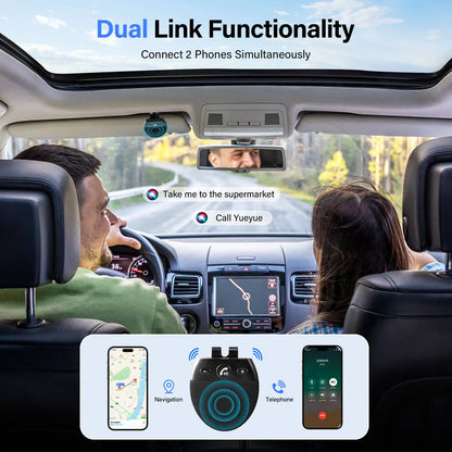 Kit vivavoce per auto BT 5.0 per veicoli wireless, vivavoce per auto Bluetooth, accensione automatica, connessione, supporto per due telefoni cellulari