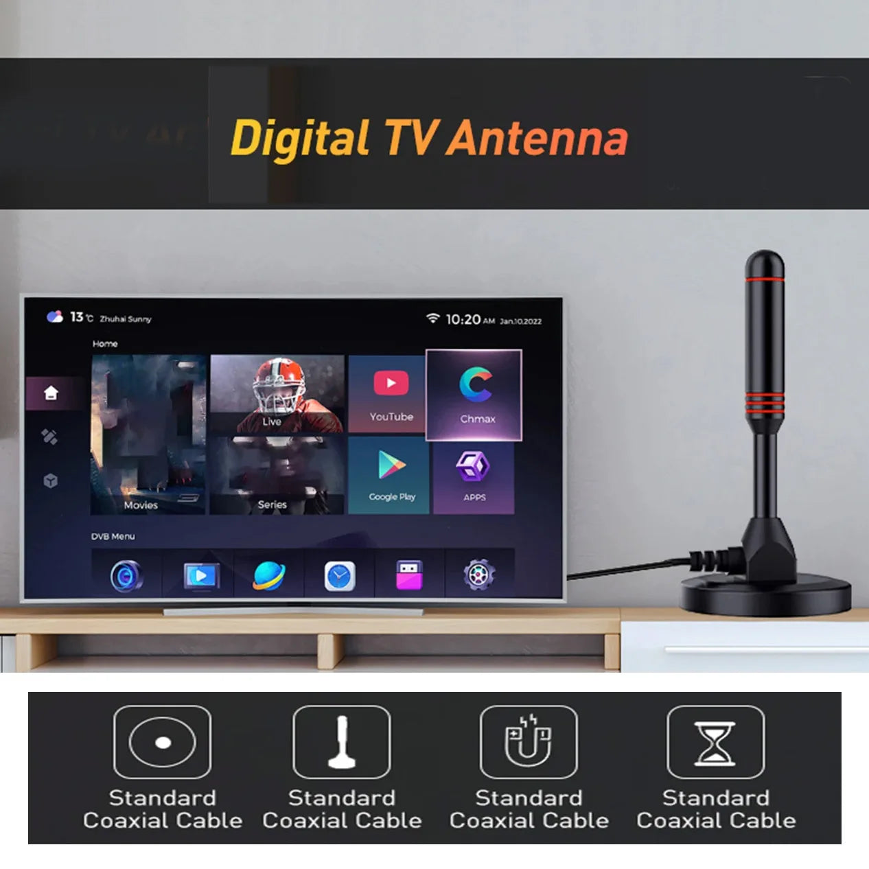 HD Digitale TV Antenna Indoor Amplificato DAB Alto Guadagno 200 Miglia Con Amplificatore Booster VHF/ UHF Risposta rapida Set di antenne per esterni