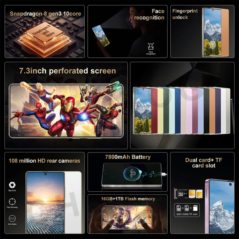 16 GB-ED 1 TERA Nuovo S + 25 Ultra Smartphone 2025 Originale 7.3HD Telefono cellulare Snapdragon 8 Gen3 Android 14 telefoni cellulari 4G 5G Dual SIM