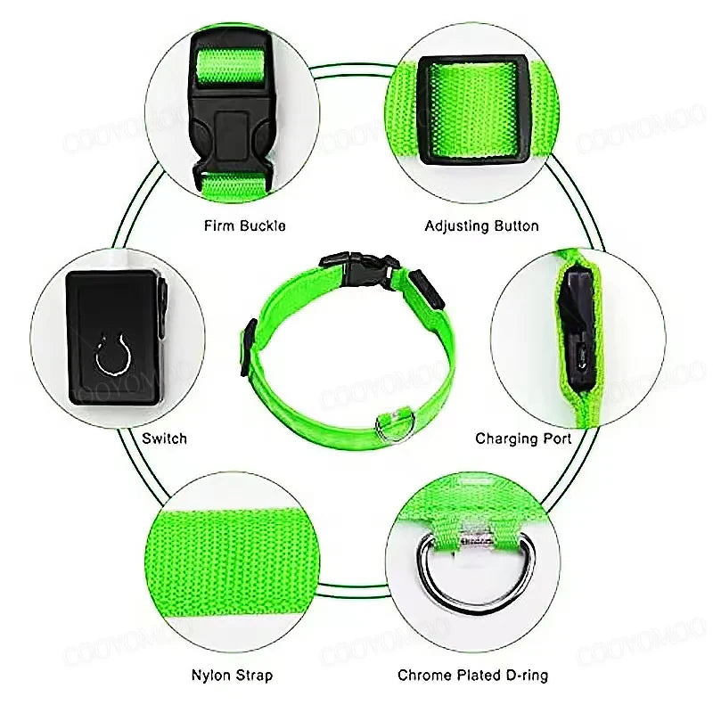 Collare luminoso per cani a 3 modalità, LED USB, per gatti e cani, staccabile, luminoso a LED notturno, per la prevenzione della perdita di cani, accessori per animali domestici
