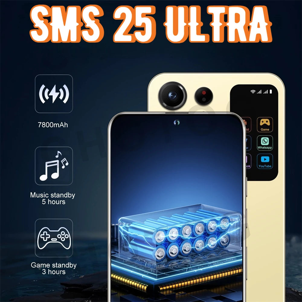 Cellulari 2025 SMS 25 Ultra 5G Smartphone originale 7.3HD Dual SIM 108MP Telefono cellulare Android versione globale 7800mAh Telefoni cellulari