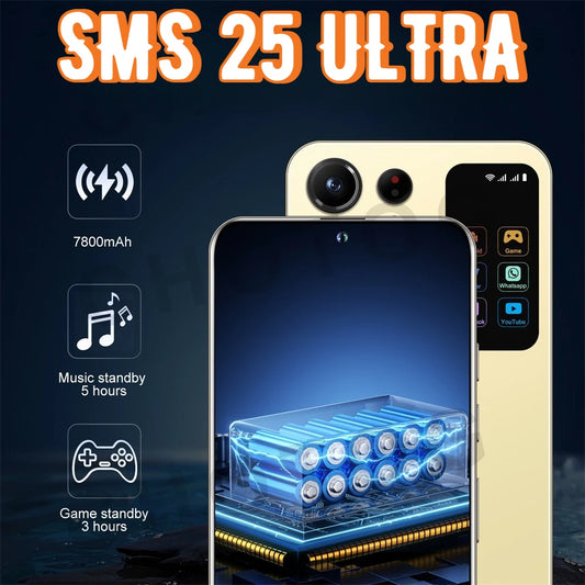 Cellulari 2025 SMS 25 Ultra 5G Smartphone originale 7.3HD Dual SIM 108MP Telefono cellulare Android versione globale 7800mAh Telefoni cellulari