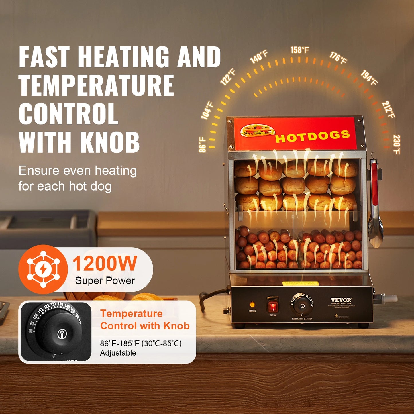 SucceBuy 27/37L 2Tiers Hot Dog Steamer con il controllo della temperatura dell'acciaio inossidabile elettrico panino scaldabagno per hot dog e bar per il cinema