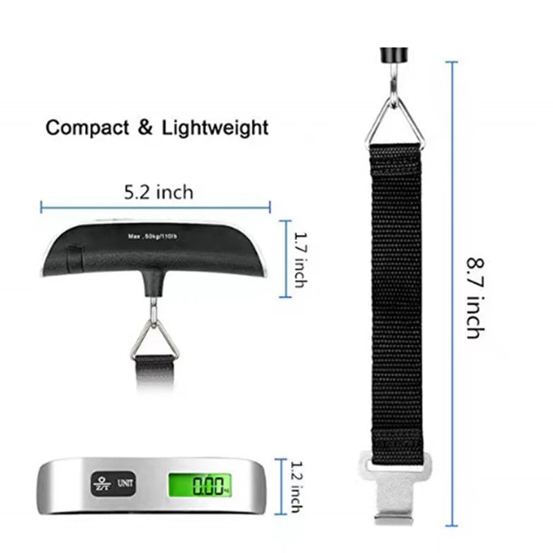 BILANCIA Scala portatile Display LCD digitale 110lb/ 50kg bagaglio elettronico appeso valigia viaggio pesi bagagli strumenti di equilibrio di peso