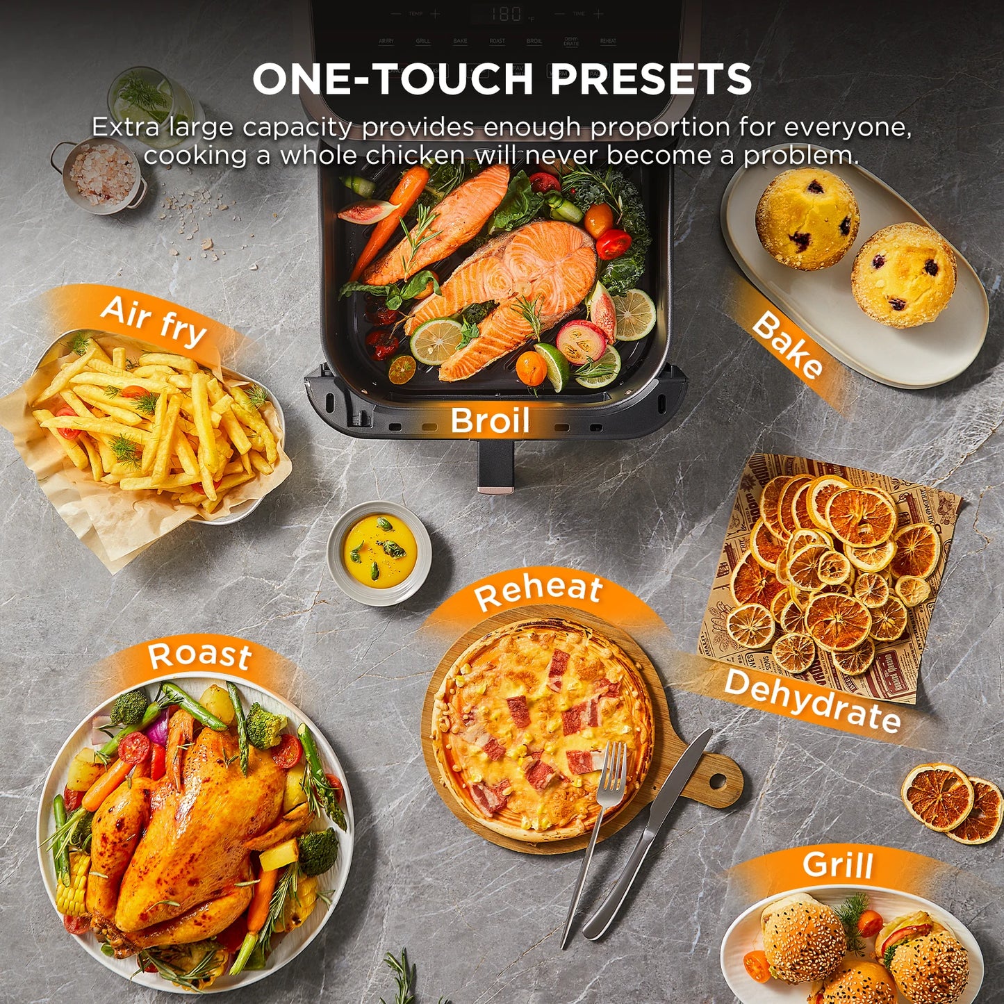 Midea XXL Air Fryer 9 L, 8-in-1, camere extra larghe, max 200 °C, friggitrice senza olio, grigliare, cuocere al forno, arrostire, MAD85F9BPK