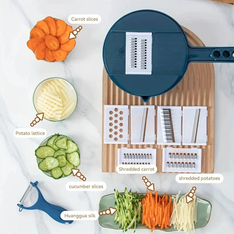 Taglierina per verdure 9 in 1, multifunzionale, tagliapatate a pezzetti, affettatrice, grattugia, utensili da cucina, accessori, utensili