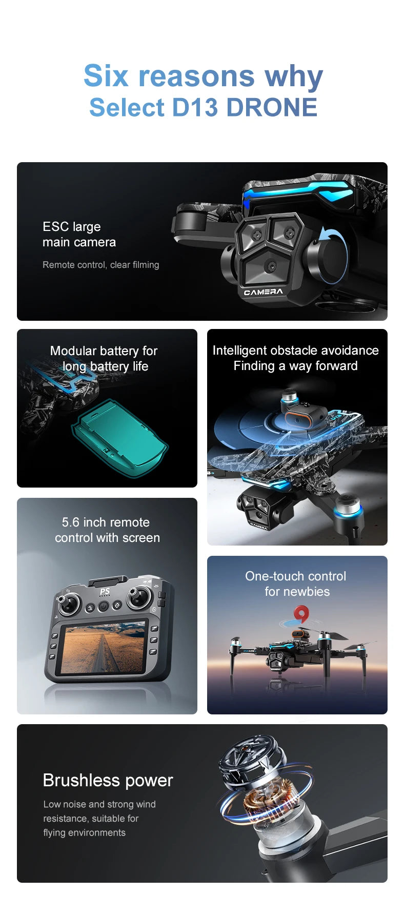 D13 RC Drone Professional 4K Camera con 5G WiFi FPV UAV Schermo Telecomando Brushless Obstacle Avoidance Quadcopter Giocattoli