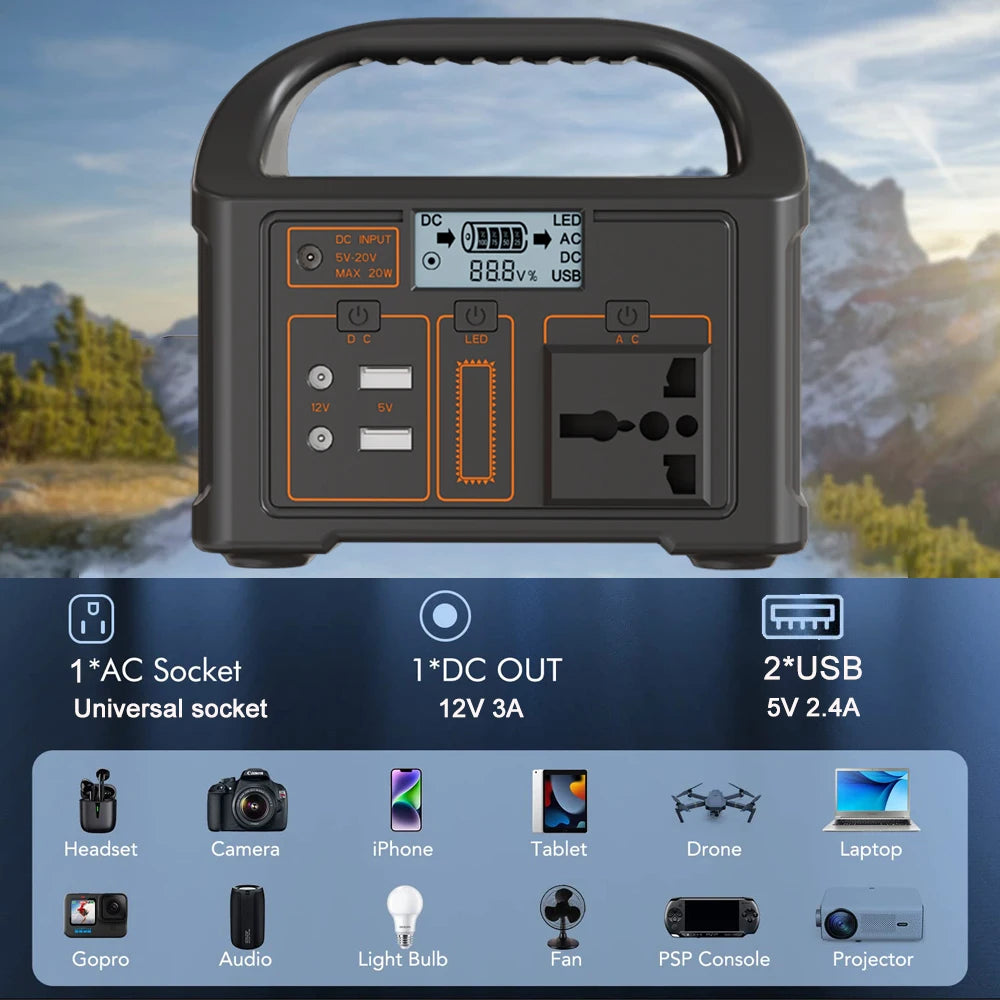 jsdsolar 100W 300W 500W Portable Power Station Pure Sine Wave Solar Generator 110V/220V UPS Camping Charging Station Power Bank