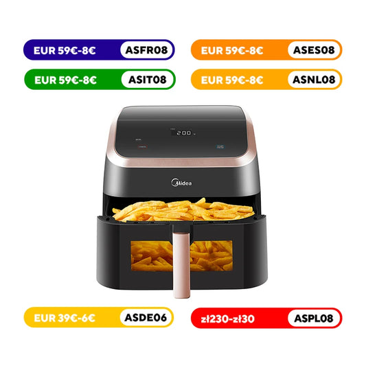 Midea XXL Air Fryer 9 L, 8-in-1, camere extra larghe, max 200 °C, friggitrice senza olio, grigliare, cuocere al forno, arrostire, MAD85F9BPK