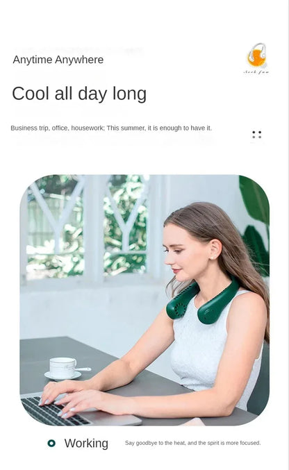 Hanging Neck Fan Convenient Small Fan Can Be Freely Adjusted Mini Small USB Charging Leafless Large Wind Hanging Neck Outdoors
