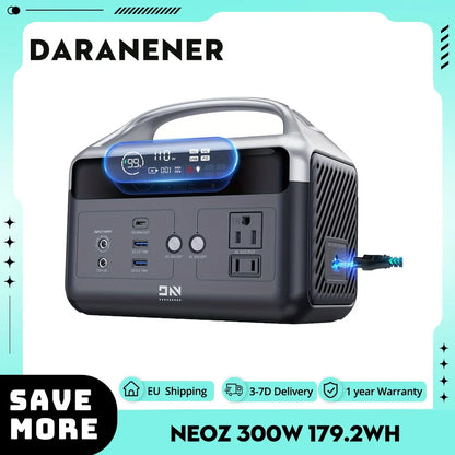 DaranEner NEOZ Portable Power Station 300W 179.2Wh LiFePO4 Battery LED Fashlight, 1.5hrs Fast Charging MPPT Controller, BMS, UPS
