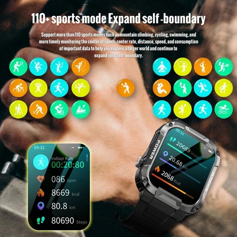 2025 Nuovo per Xiaomi Military Smart Watch Uomini impermeabili all'aperto Sport Fitness Tracker Monitor di salute 2.10" BT Call Smartwatch