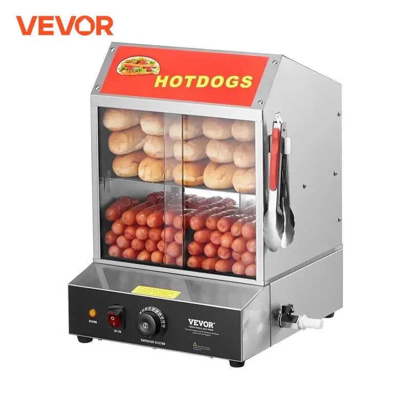 SucceBuy 27/37L 2Tiers Hot Dog Steamer con il controllo della temperatura dell'acciaio inossidabile elettrico panino scaldabagno per hot dog e bar per il cinema