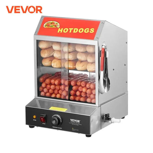 SucceBuy 27/37L 2Tiers Hot Dog Steamer con il controllo della temperatura dell'acciaio inossidabile elettrico panino scaldabagno per hot dog e bar per il cinema