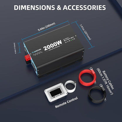 Convertitore voltmetro per auto LCD con presa UE da 2000 W, potenza continua, onda sinusoidale pura, potenza di picco, 4000 W CC 12 V a CA 230 V 50 Hz