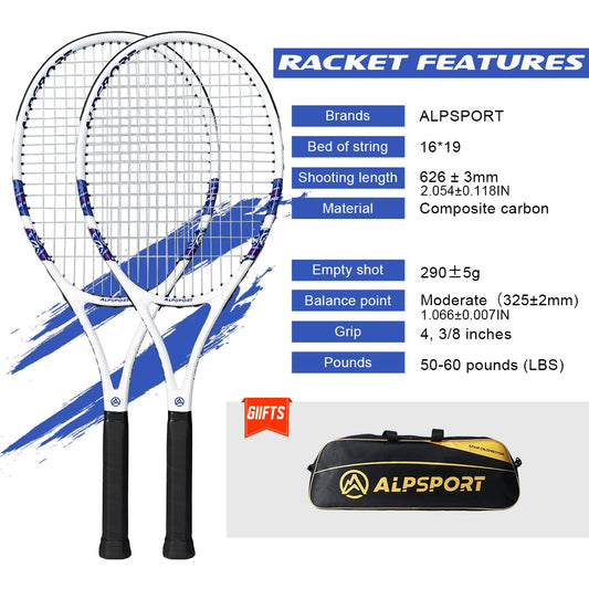 ALPSPORT Racchetta da tennis in fibra di carbonio T800 18K Racchetta professionale con borsa Racchetta da allenamento leggera per adulti Uomini Donne