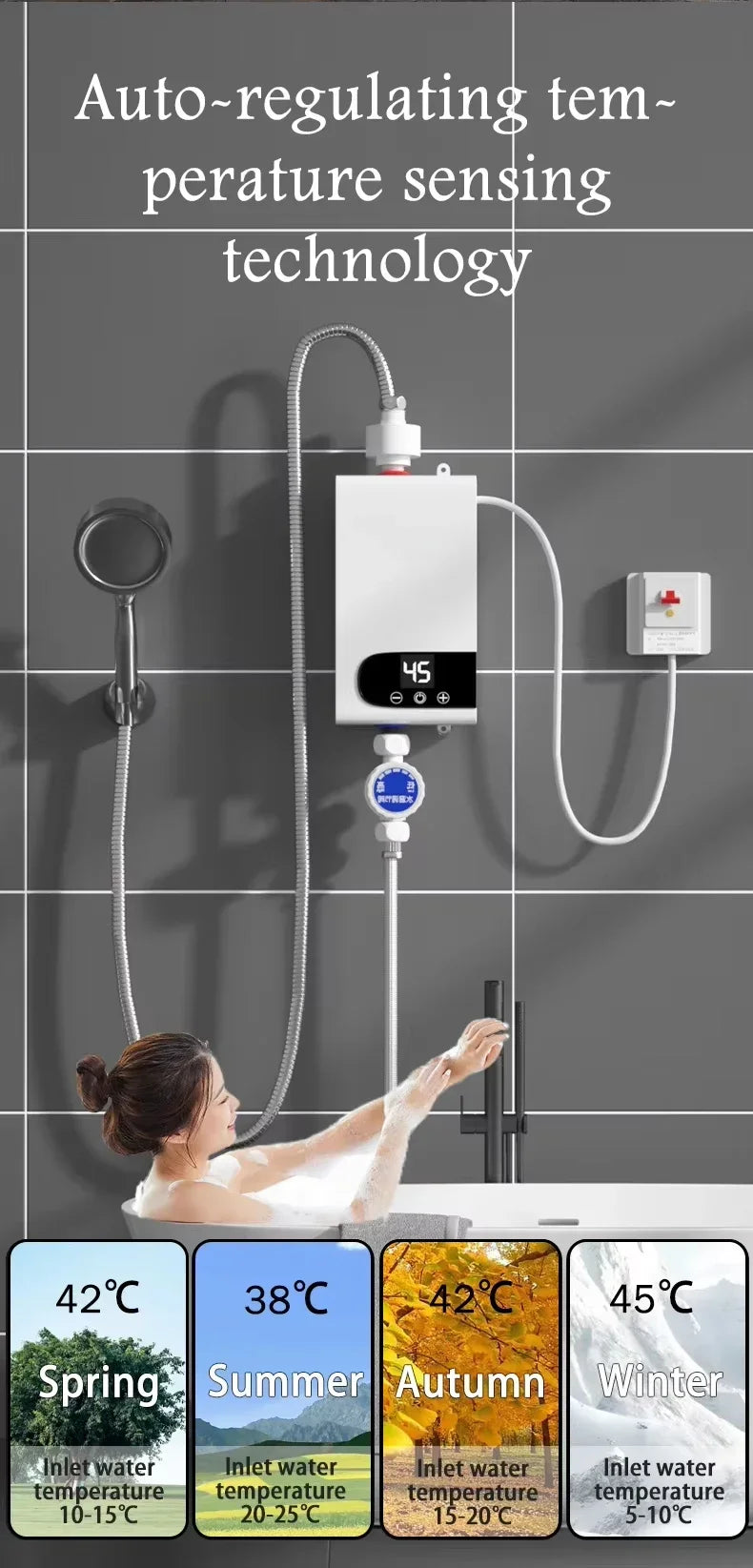 Scaldabagno istantaneo da 5,5K W, nuovo di zecca, scaldabagno istantaneo senza serbatoio, rubinetto istantaneo, rubinetto per cucina, scaldabagno LED digitale