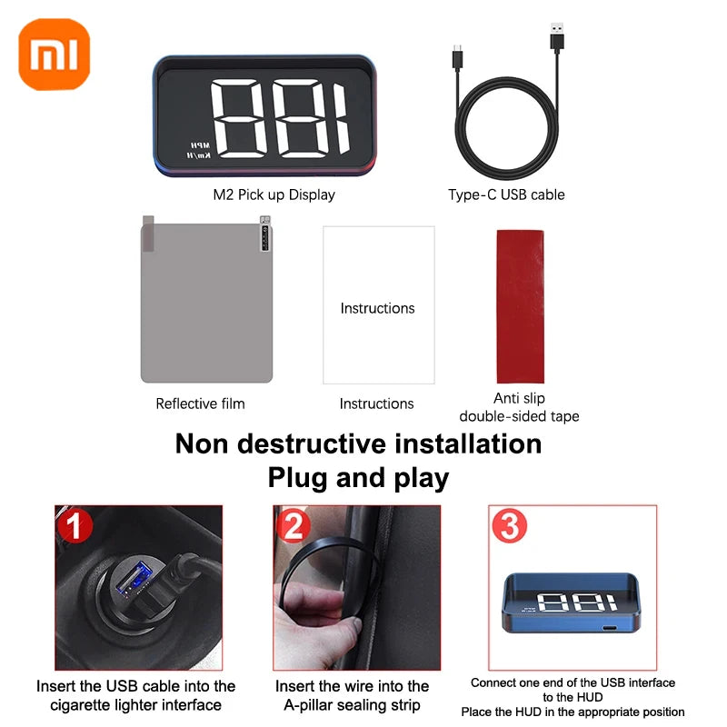 Xiaomi Car Speedometer M2 HUD Head-Up Display a LED Misuratore di velocità digitale Proiettore parabrezza Veicoli Auto Elettronica Accessori