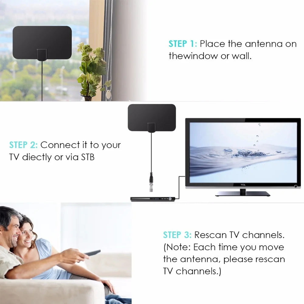 HD Digitale TV Antenna Indoor Amplificato DAB Alto Guadagno 200 Miglia Con Amplificatore Booster VHF/ UHF Risposta rapida Set di antenne per esterni