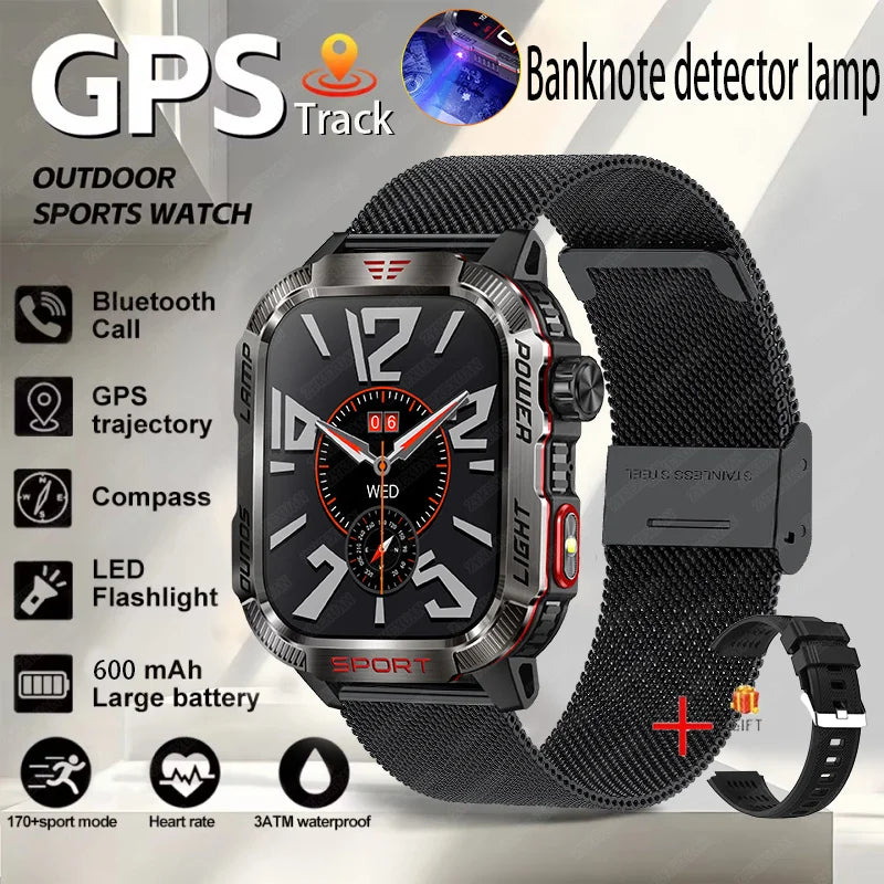 Nuovo per Huawei Xiaomi Militare GPS Smart Watch Uomini Torcia elettrica Bussola impermeabile all'aperto Sport Tracker Bluetooth Chiamata Smartwatch