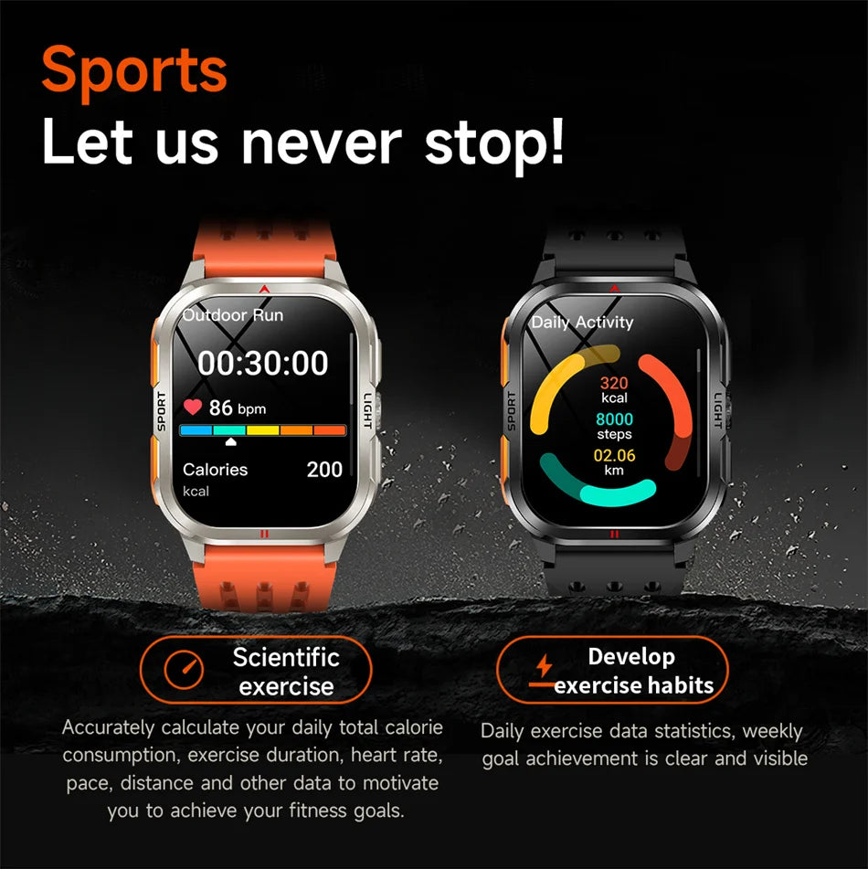 Nuovo per Xiaomi Military Smart Watch Men 3ATM impermeabile all'aperto Sport Fitness Tracker Monitor di salute Bluetooth Chiamata Smart Watch