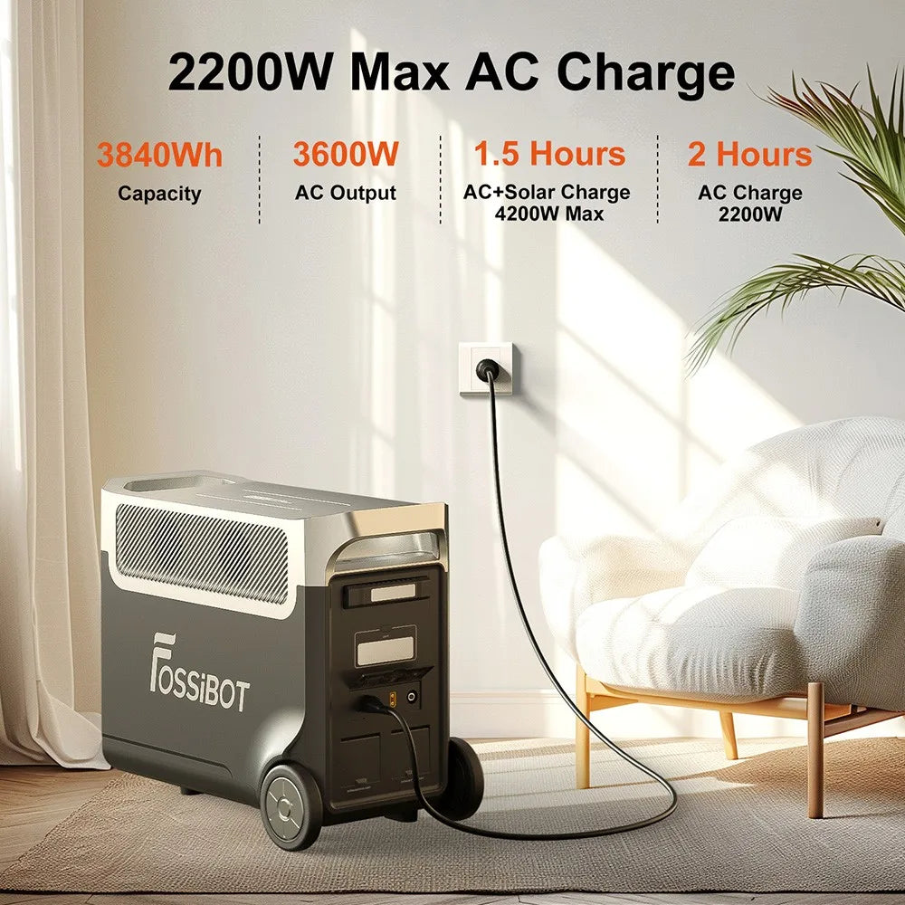 FOSSiBOT F3600 Pro Centrale Elettrica Portatile, Batteria LiFePO4 da 3840Wh, Espandibile Fino a 11,52kwh, Uscita CA 3600 W, Ingresso Solare da 2000W, Power Station per Domestico, Campeggio, Viaggio
