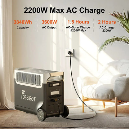 FOSSiBOT F3600 Pro Centrale Elettrica Portatile, Batteria LiFePO4 da 3840Wh, Espandibile Fino a 11,52kwh, Uscita CA 3600 W, Ingresso Solare da 2000W, Power Station per Domestico, Campeggio, Viaggio