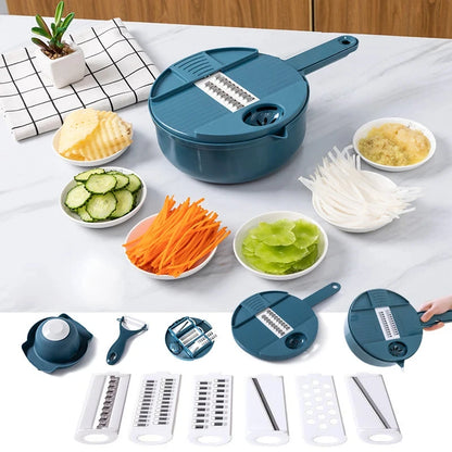Taglierina per verdure 9 in 1, multifunzionale, tagliapatate a pezzetti, affettatrice, grattugia, utensili da cucina, accessori, utensili