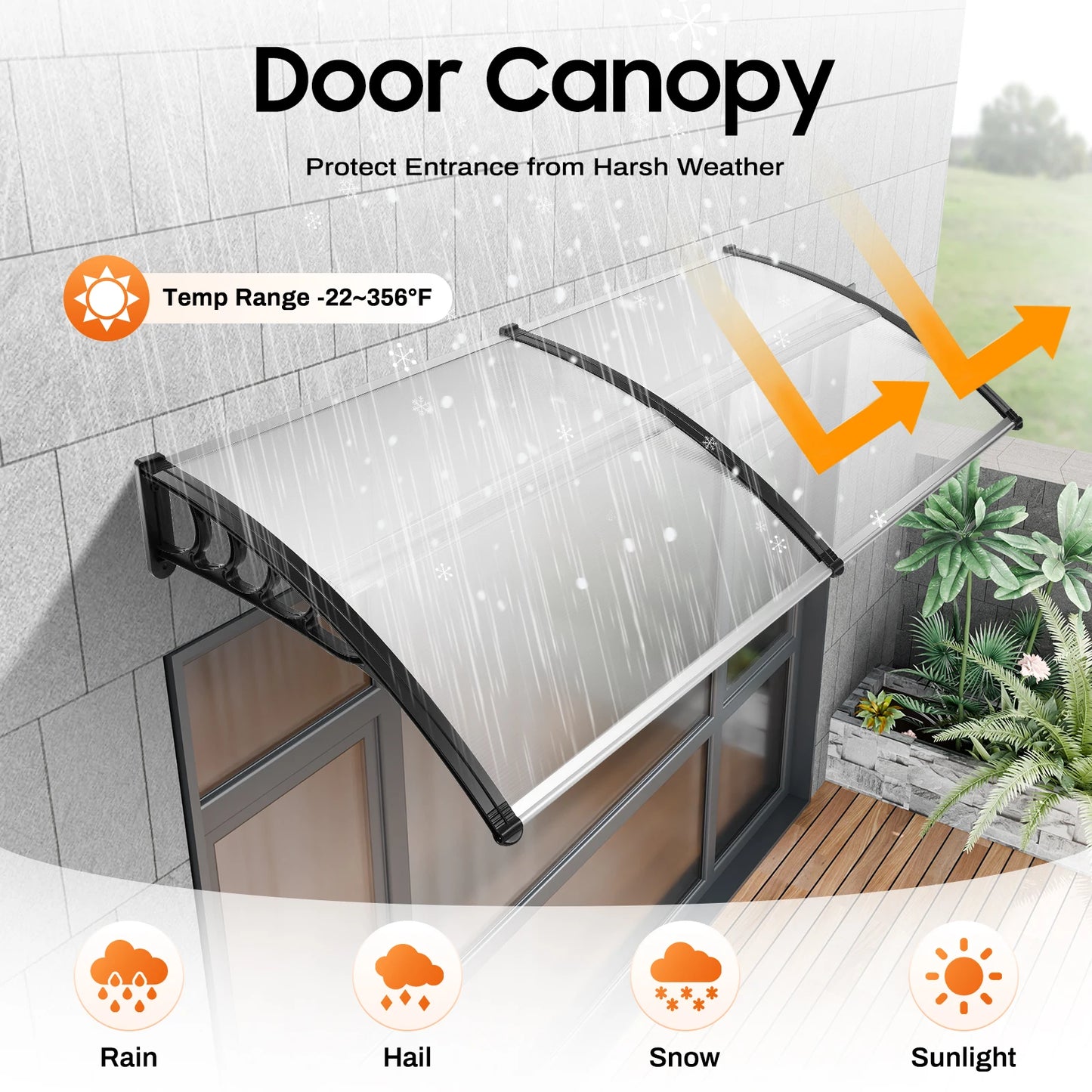 -22~356°F PC PP Window Awning Front Door Canopy 200CM UV Transparent Roof Window Awning Cover Window Awning For Outdoor Balcony