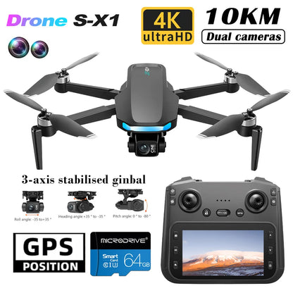 S-X1 Nuovo drone con schermo a 3 assi anti-shake Gimbal 4K Aerial Brushless Drones RC Quadcopter 5G GPS 8K HD Telecamere EIS Mini Dron