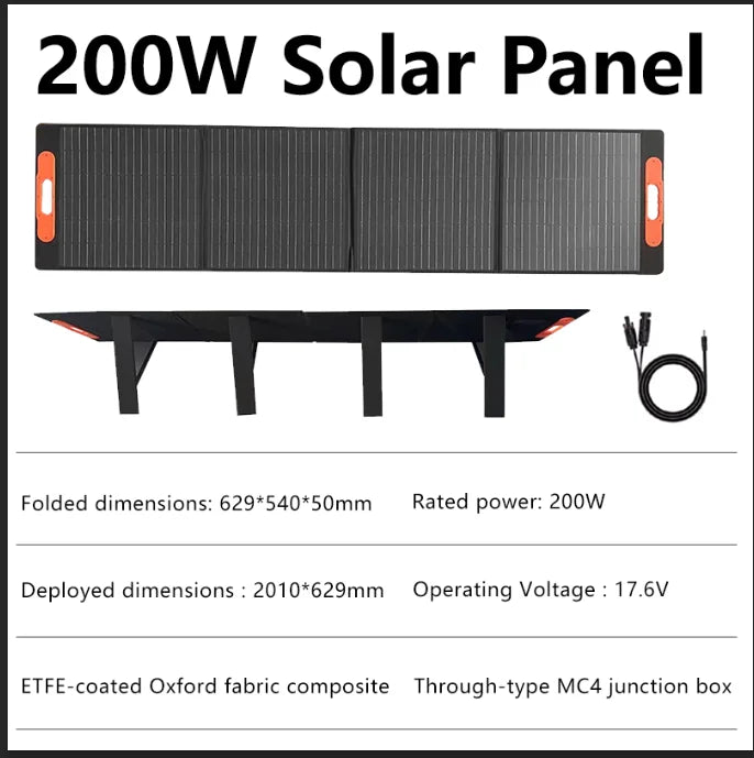 Pannello solare pieghevole flessibile in ETFE da 200 W, pannello solare pieghevole impermeabile portatile ad alta efficienza da 100 W per campeggio, camper e giardino
