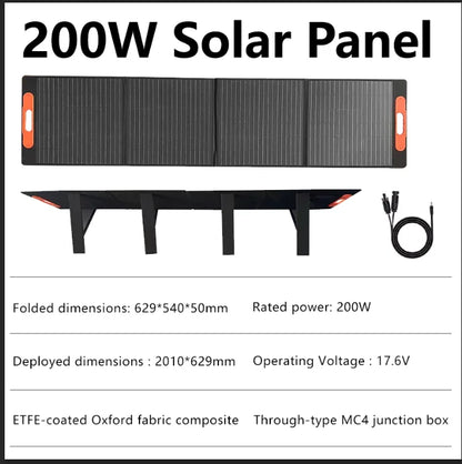 Pannello solare pieghevole flessibile in ETFE da 200 W, pannello solare pieghevole impermeabile portatile ad alta efficienza da 100 W per campeggio, camper e giardino