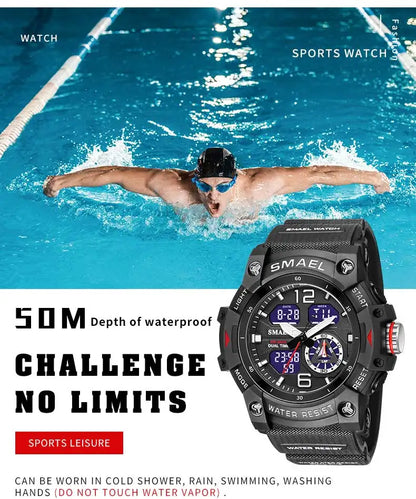 SMAEL  Sport Watch Orologio da polso militare per gli uomini Allarme cronometro LED digitale luce posteriore Dual Time Display impermeabile Watch Men 8007