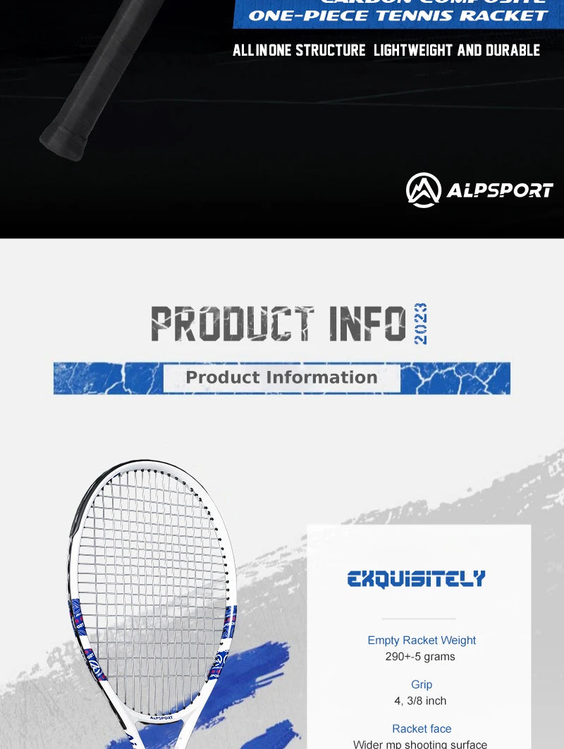 ALPSPORT Racchetta da tennis in fibra di carbonio T800 18K Racchetta professionale con borsa Racchetta da allenamento leggera per adulti Uomini Donne