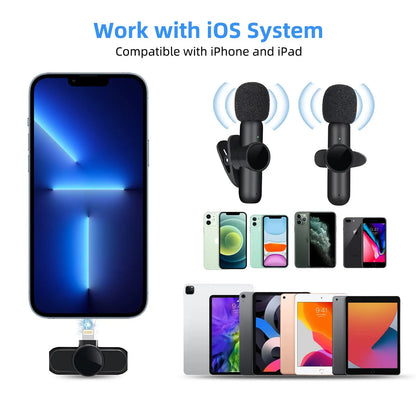 .4G Wireless Lavalier Microfono Cancellazione del rumore Registrazione audio video per IPhone/iPad/Android/Xiaomi/Samsung Live Game Mic