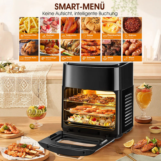 Grande friggitrice ad aria elettrica da 15L, senza olio da 220 V, con 6 modalità di cottura, forno a convezione intelligente da 1800 W per la casa, schermo touch a LED