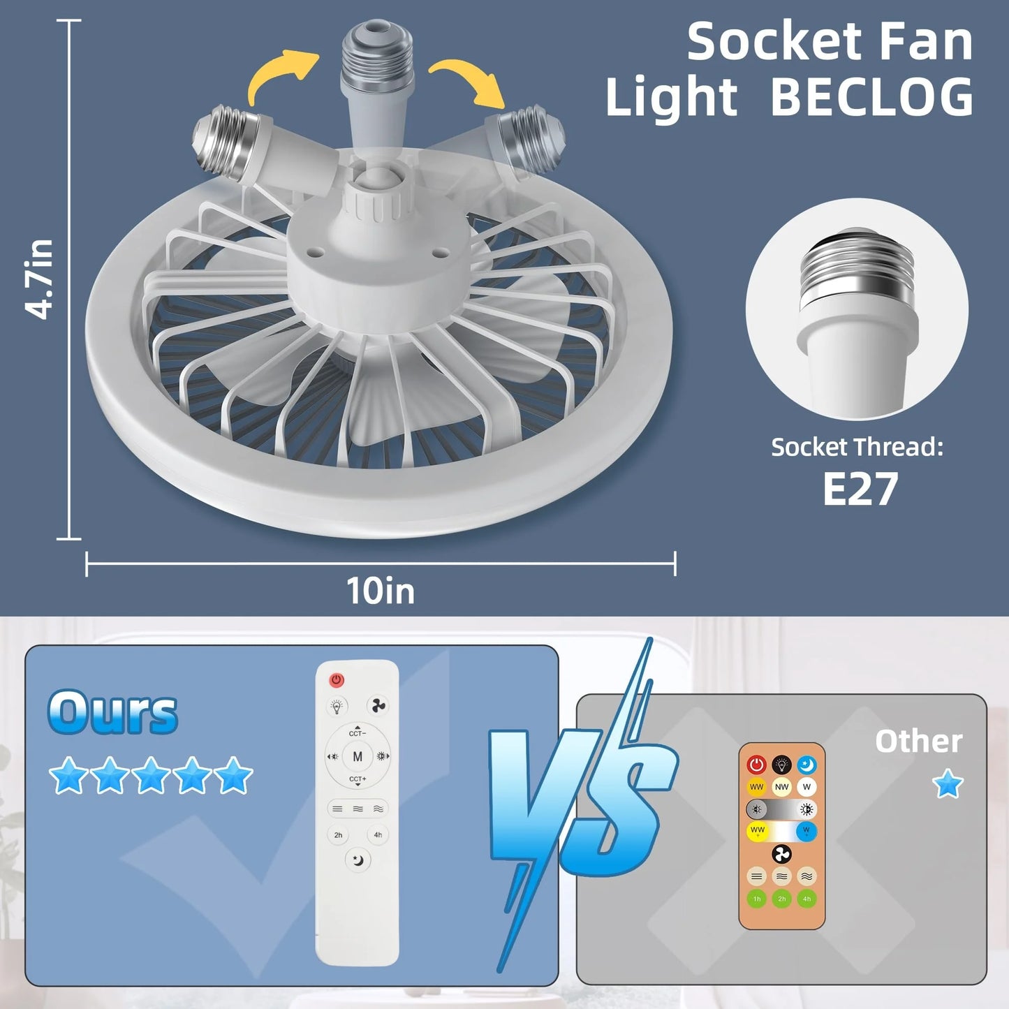 IRALAN Moderno ventilatore a soffitto con luce LED Fan Light E27 Screw Fan Light Remote Control Light Fan Ceiling Room decorazione