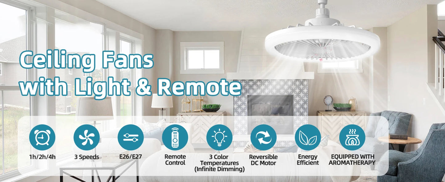 IRALAN Modern  ceiling fan with light LED Fan Light E27 Screw Fan Light Remote Control  Light Fan Ceiling Room decoration