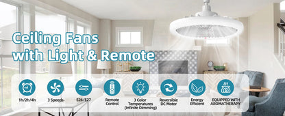 IRALAN Modern  ceiling fan with light LED Fan Light E27 Screw Fan Light Remote Control  Light Fan Ceiling Room decoration